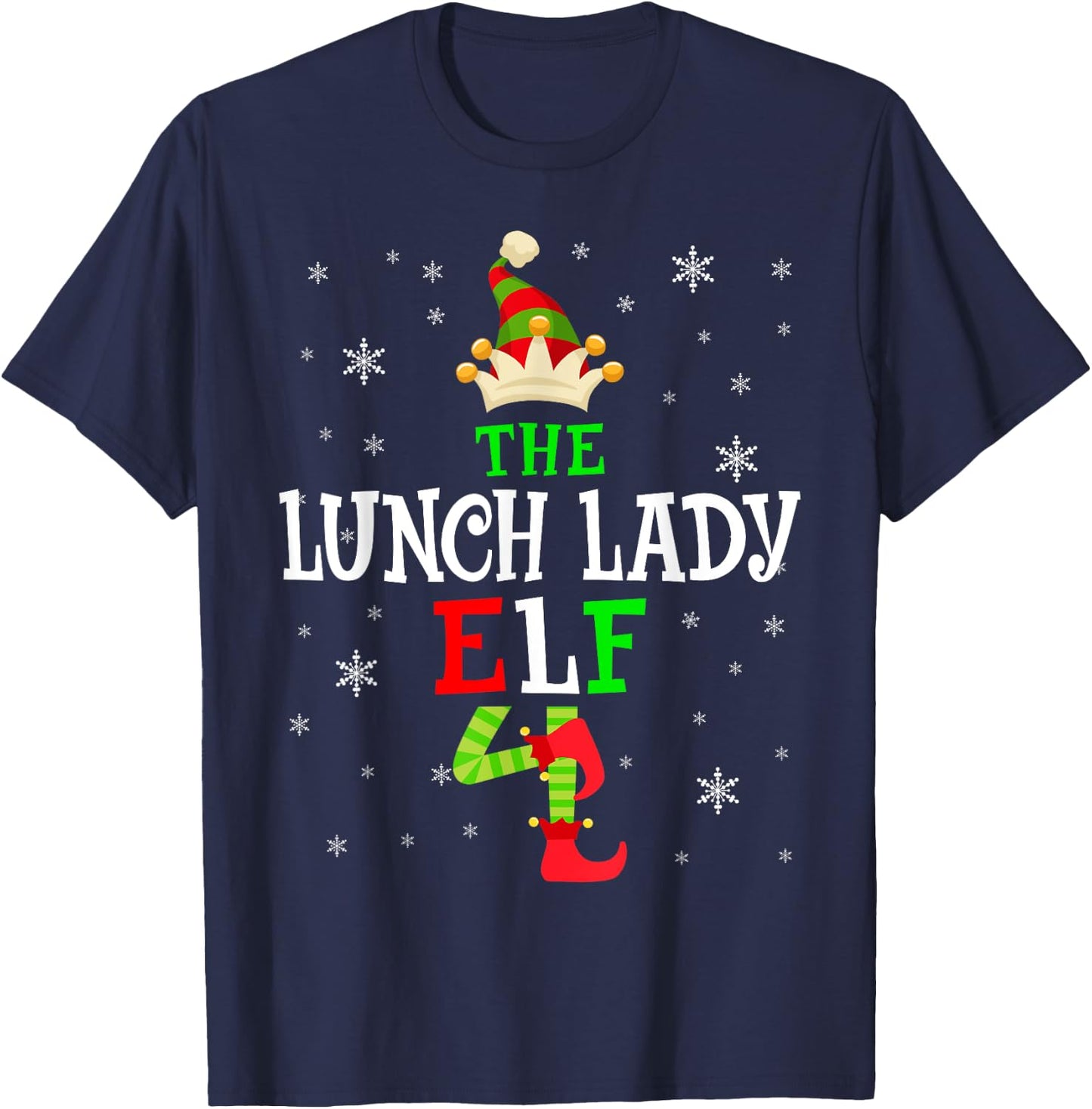 The Lunch Lady Elf Christmas Elf Party Matching Family Group T-Shirt - T-Shirt | Navy