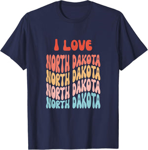 I love North Dakota - Retro State of North Dakota USA T-Shirt - T-Shirt | Navy