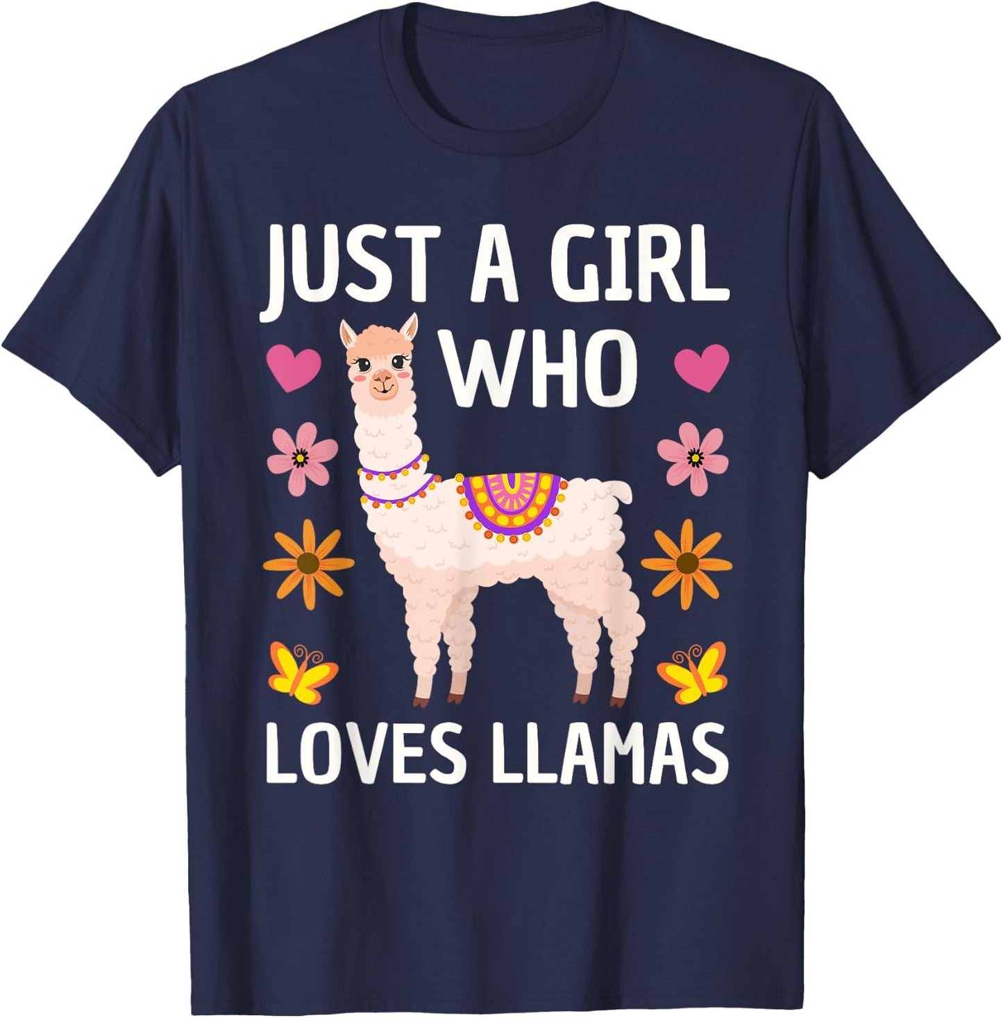 Funny Llama Design Girls Llama Lover Farm Animal T-Shirt - T-Shirt | Navy