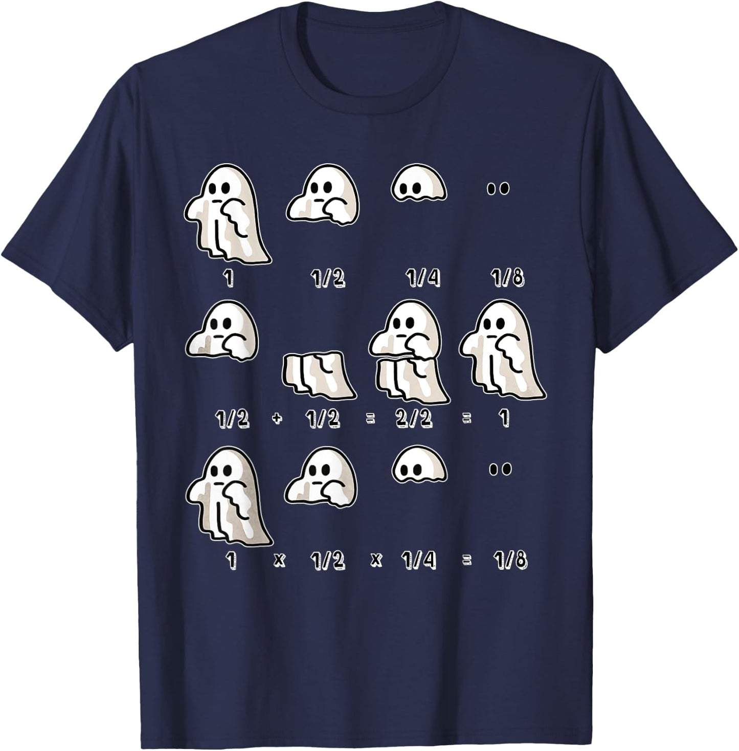 Fractions Math Teacher Ghost Math Halloween Humorous T-Shirt - T-Shirt | Navy