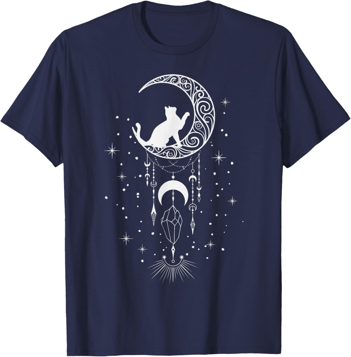 Astrology, Cat, Crescent Moon, Dream Catcher, Esoteric T-Shirt - T-Shirt | Navy