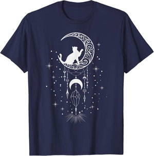 Astrology, Cat, Crescent Moon, Dream Catcher, Esoteric T-Shirt - T-Shirt | Navy