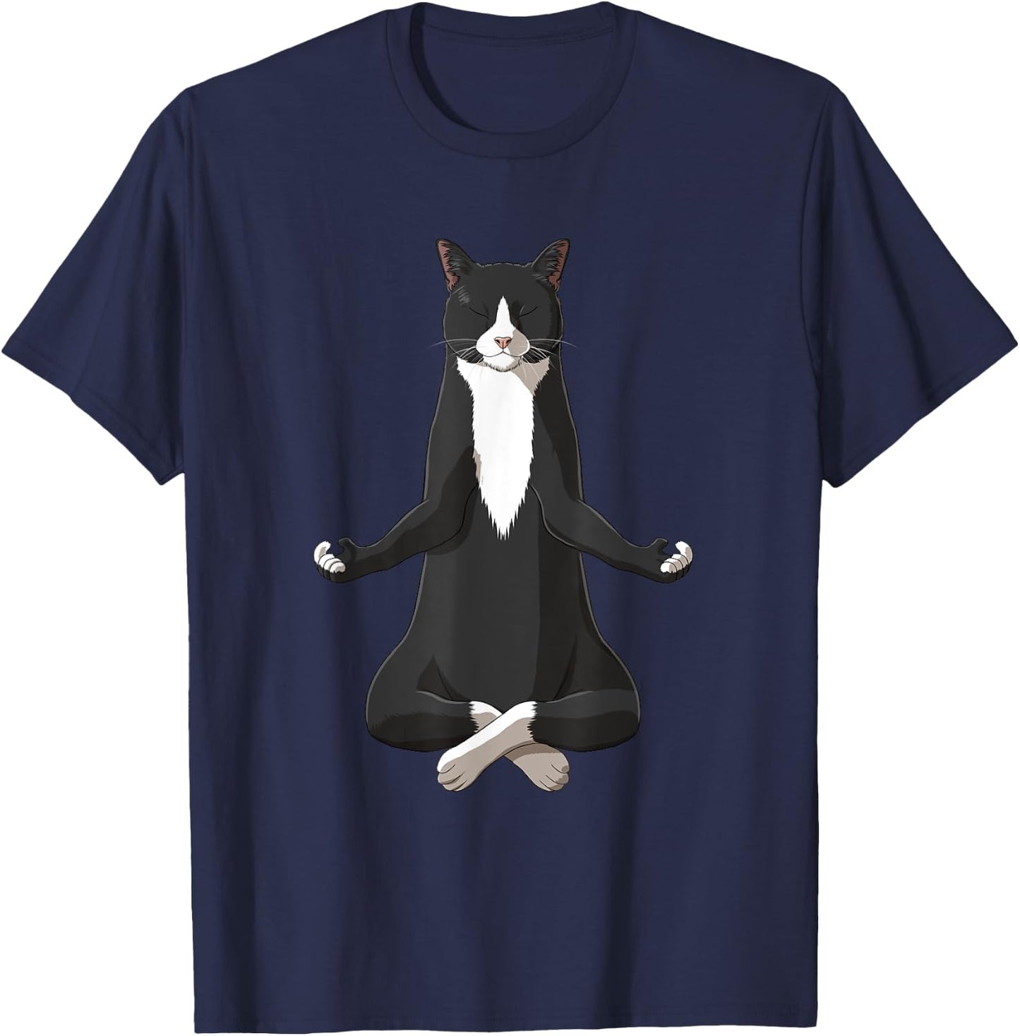 Funny Yoga Tuxie Tuxedo Cat Women Girls Kids T-Shirt - T-Shirt | Navy