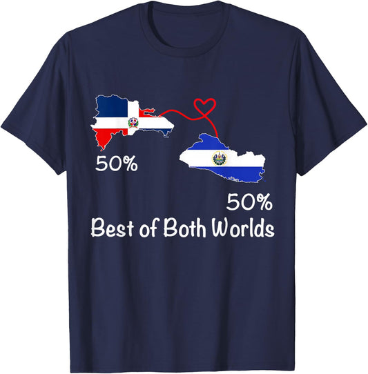 Half Dominican Half Salvadoran Flag Map Love Salvadoran RD T-Shirt - T-Shirt | Navy
