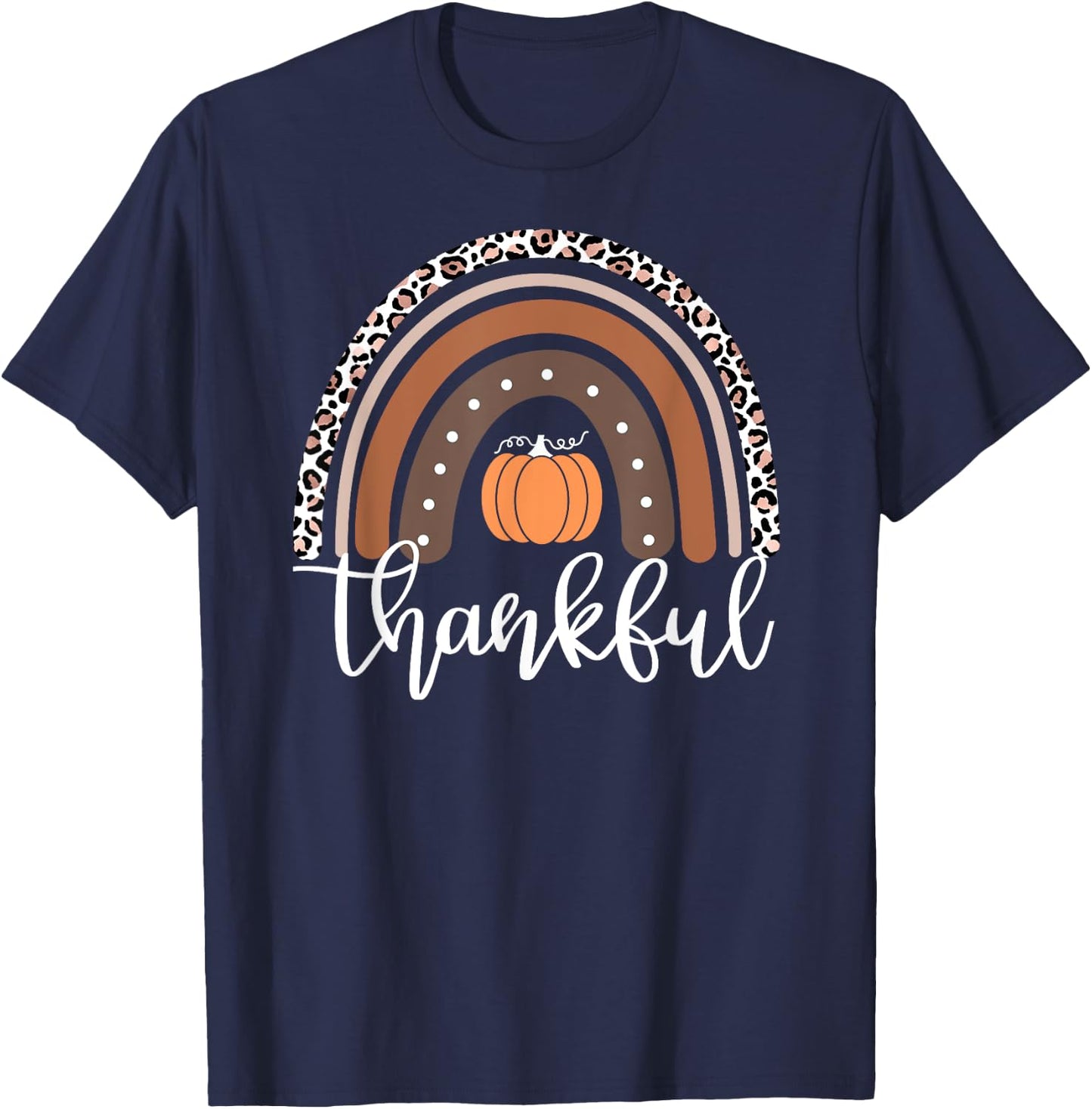 Mommy and Me Thankful Leopard Rainbow Pumpkin Thanksgiving T-Shirt - T-Shirt | Navy