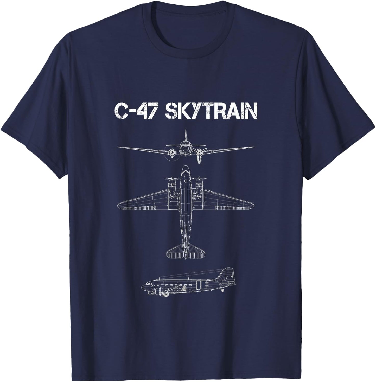 C-47 Skytrain C47 Douglas Dakota WWII Transport Blueprint T-Shirt - T-Shirt | Navy