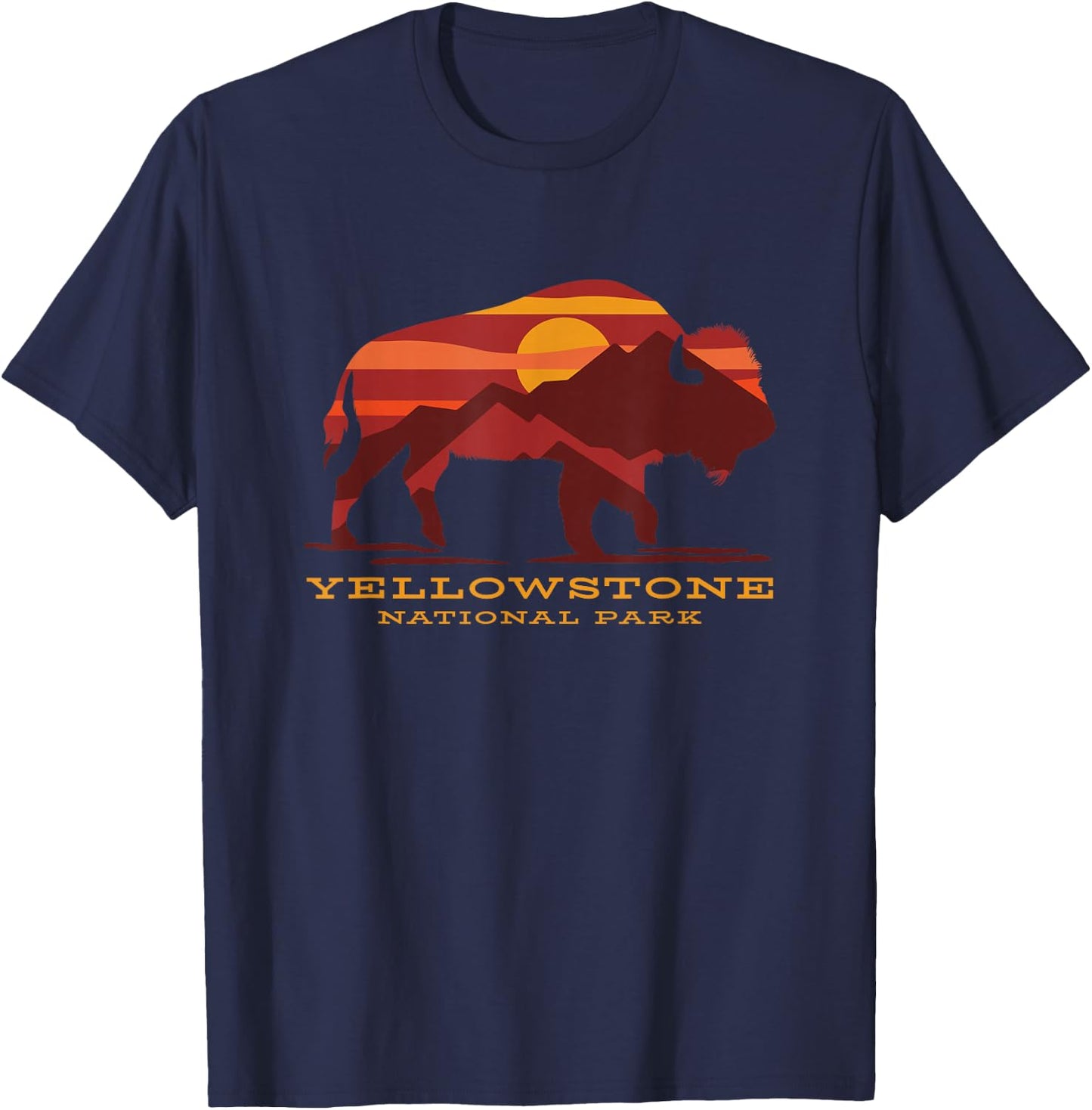 Yellowstone National Park Wyoming Buffalo Bison Sunset T-Shirt - T-Shirt | Navy
