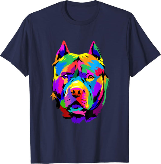 Pop Art American Pit Bull Terrier Pittie Dog Pitbull Lover T-Shirt - T-Shirt | Navy