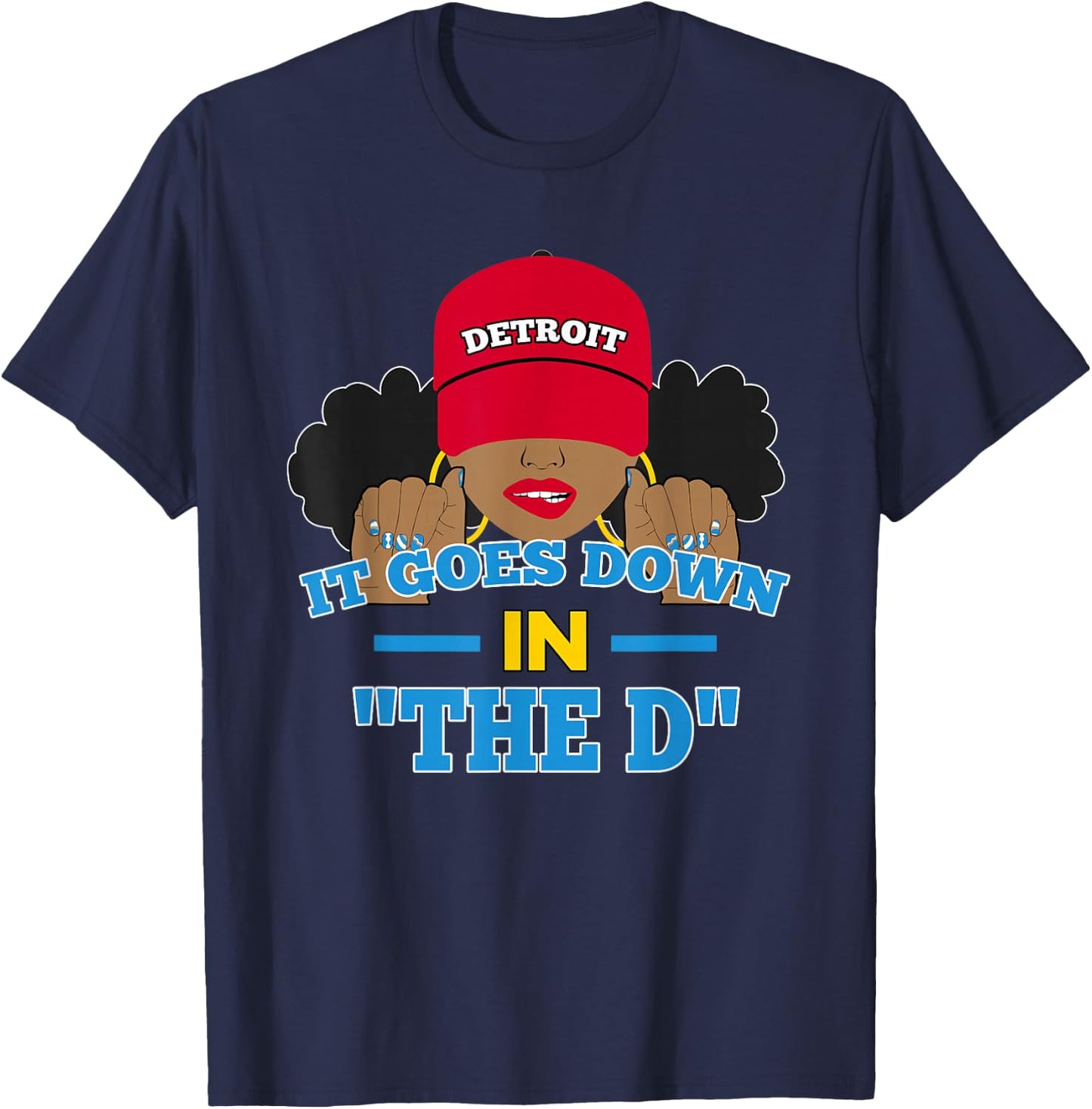 From Detroit The D Afro Puffs Woman Hometown T-Shirt - T-Shirt | Navy