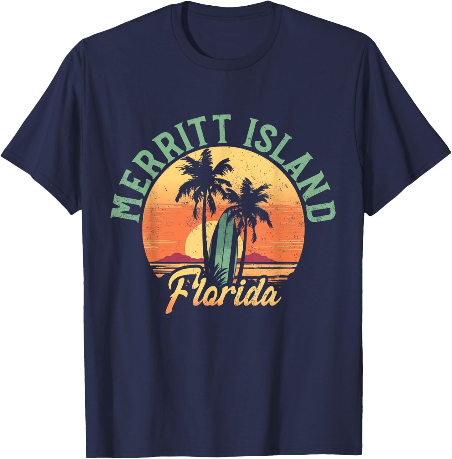 Merritt Island Florida Retro Surfer Vintage Beach T-Shirt - T-Shirt | Navy