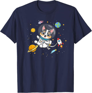 Funny Kawaii Kid Boys Space Astronaut Blue Merle Corgi Lover T-Shirt - T-Shirt | Navy