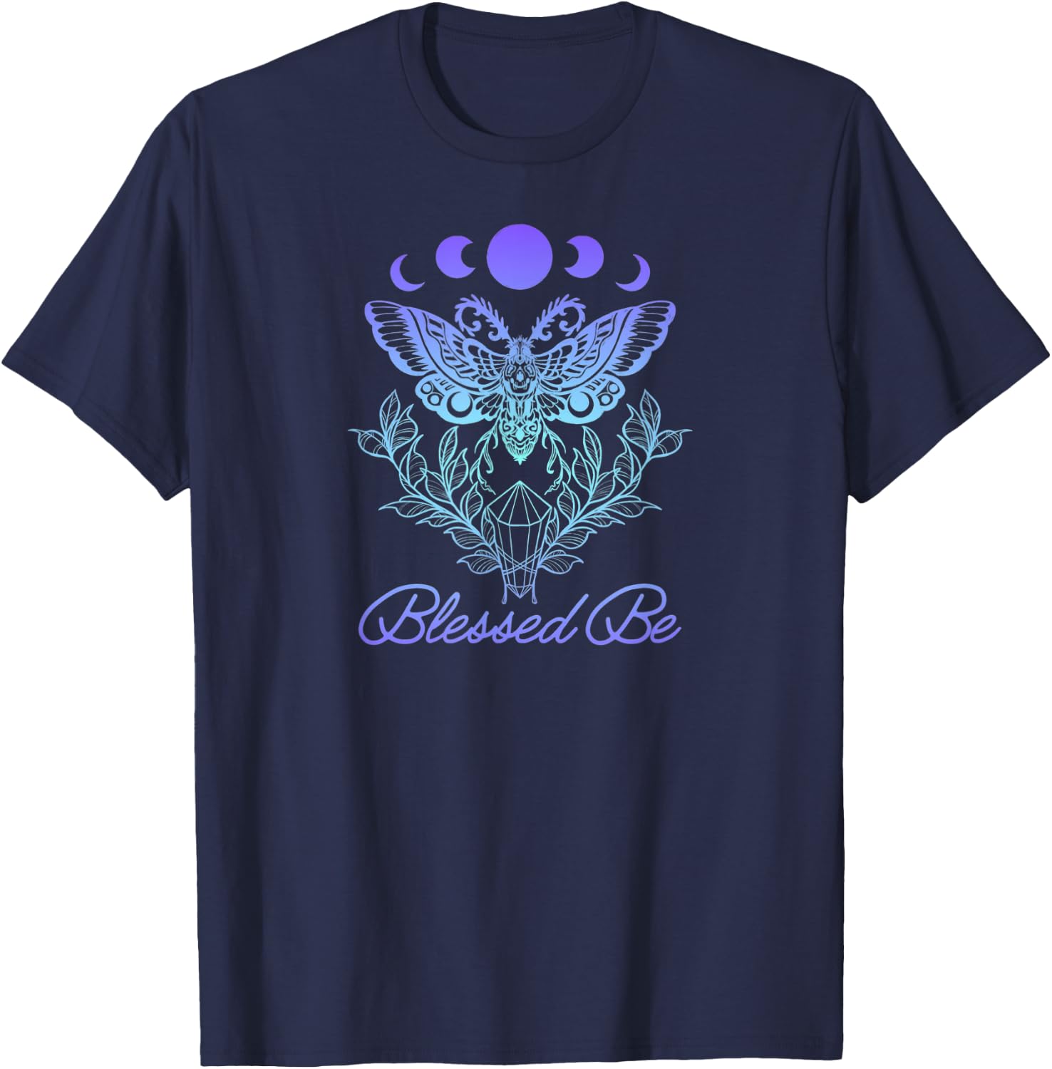 Blessed Be Luna Moth Crystal Wicca Wiccan Witch T-Shirt - T-Shirt | Navy