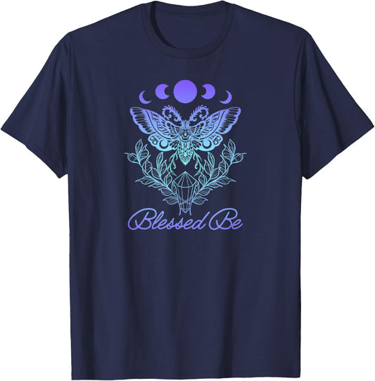 Blessed Be Luna Moth Crystal Wicca Wiccan Witch T-Shirt - T-Shirt | Navy