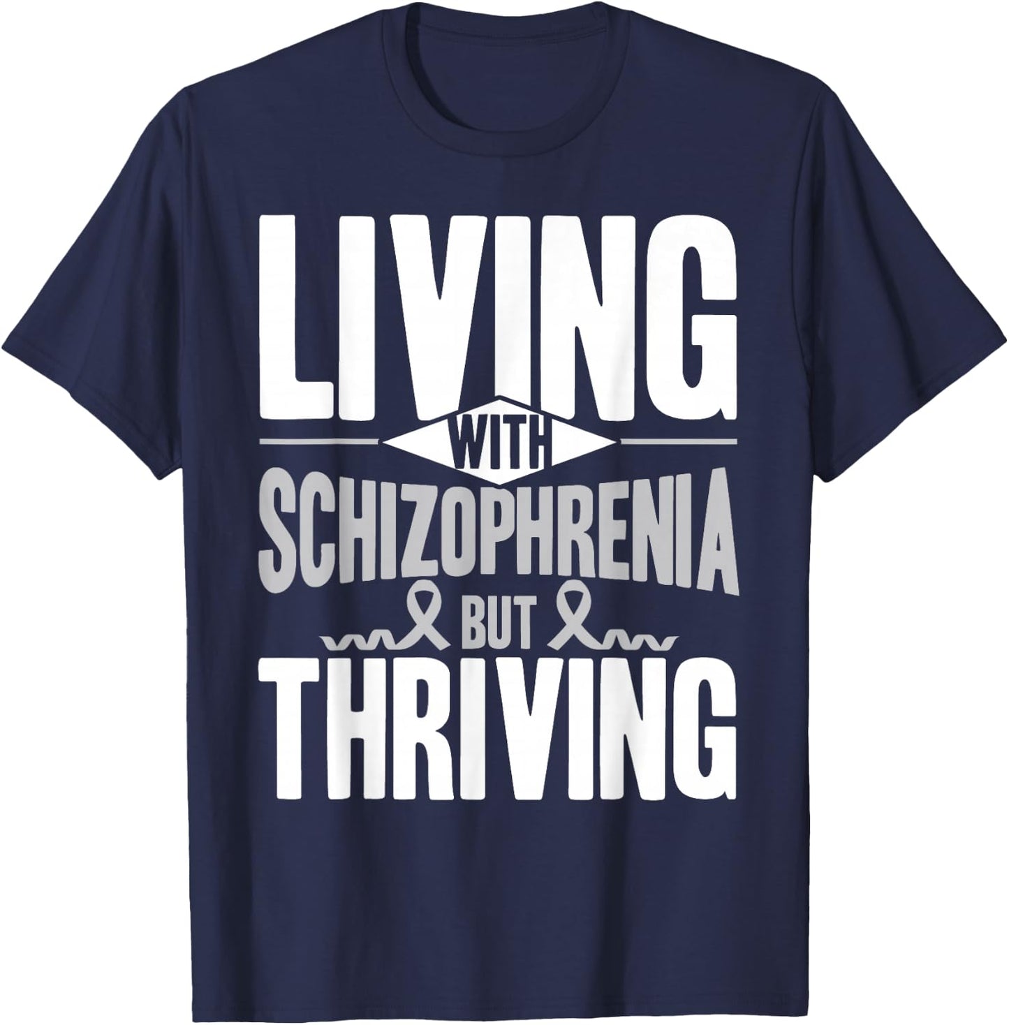 Schizophrenia Awareness Month Support Living With Schizophrenia Schizophrenia Awareness , Black, -Adults, Small, Short Sleeve, , Modern Awareness Ribbon, Letter Print, Pull On T-Shirt - T-Shirt | Navy