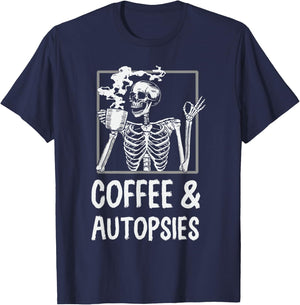 Morgue Forensic Science Criminology Caffeine Joke Black -Adults Modern Autopsy Tech Forensic Technician T-Shirt - T-Shirt | Navy