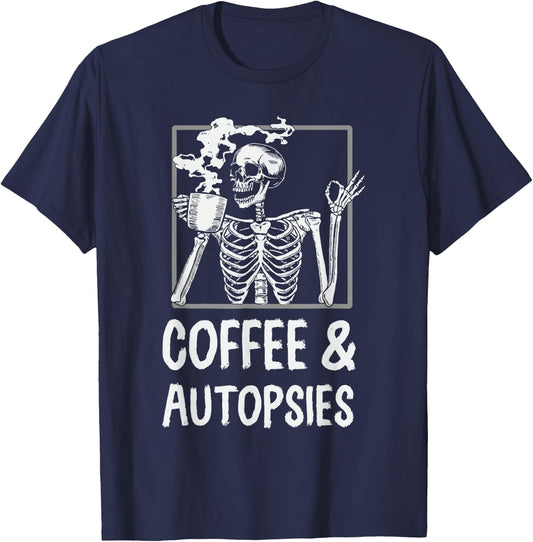 Morgue Forensic Science Criminology Caffeine Joke Black -Adults Modern Autopsy Tech Forensic Technician T-Shirt - T-Shirt | Navy