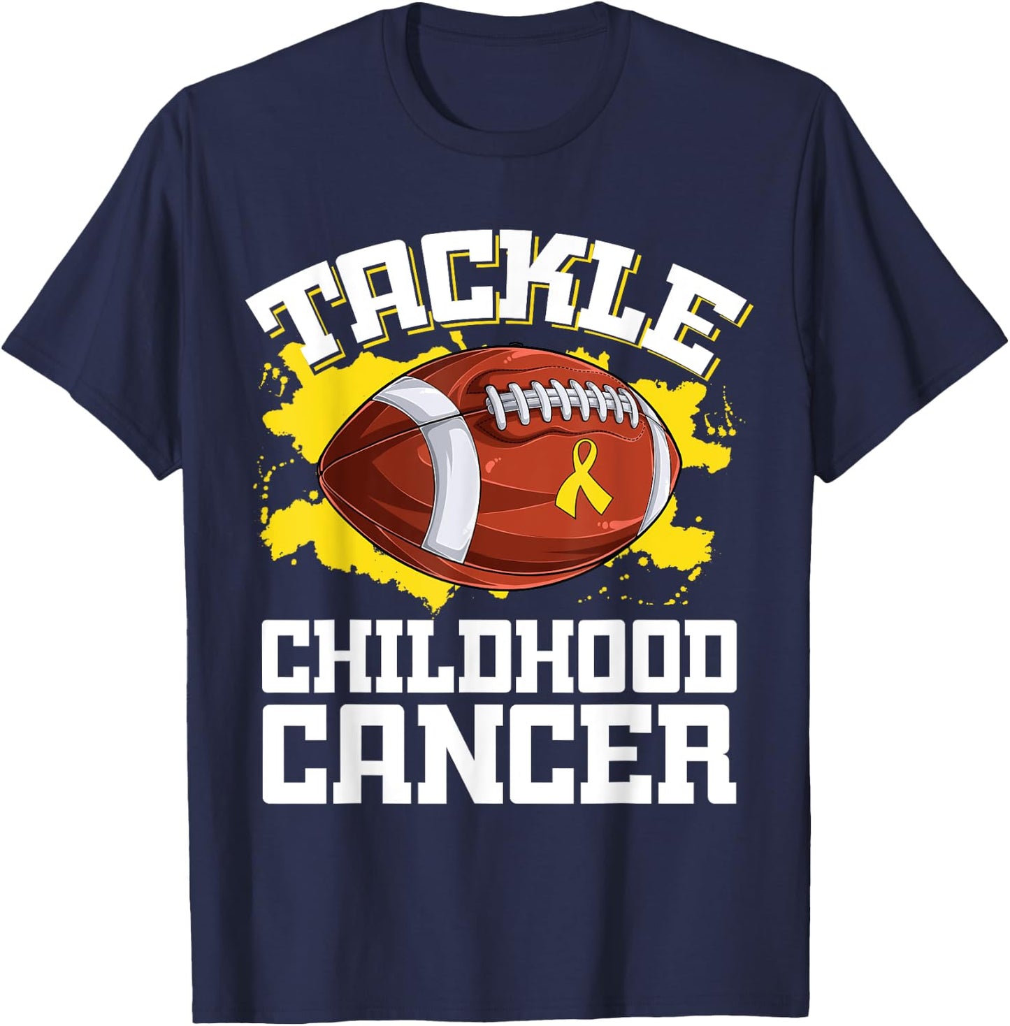 Football Tackle Childhood Cancer Retro Awareness Ribbon T-Shirt - T-Shirt | Navy