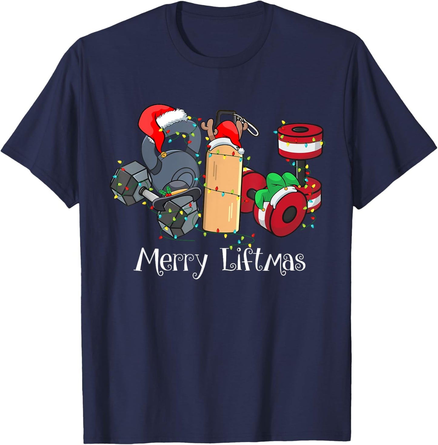Merry Liftmas Christmas Gym Workout Kettlebell Weightlifting T-Shirt - T-Shirt | Navy