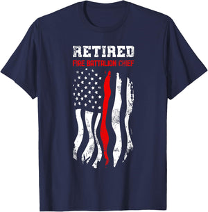 Retired Fire Battalion Chief American Fireman Fourth Of July T-Shirt - T-Shirt | Navy