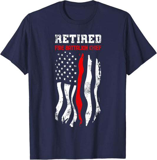 Retired Fire Battalion Chief American Fireman Fourth Of July T-Shirt - T-Shirt | Navy