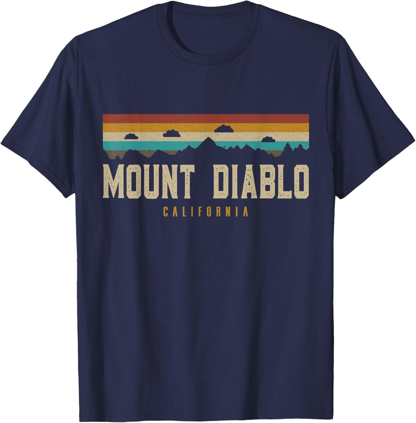Mount Diablo Mountains California Hiking Outdoors Retro T-Shirt - T-Shirt | Navy