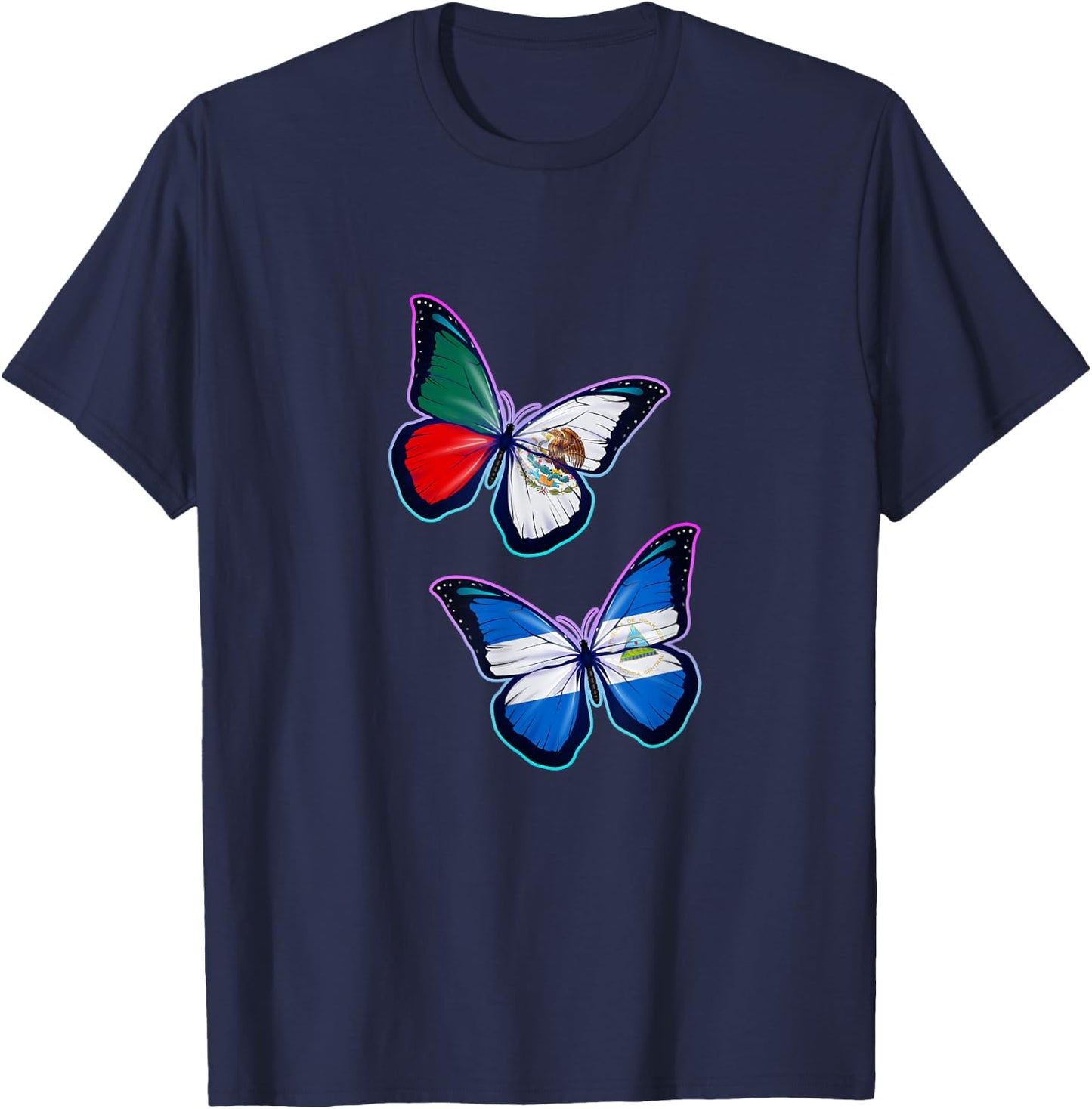 Nicaragua and Mexico bicultural roots. Butterfly version T-Shirt - T-Shirt | Navy