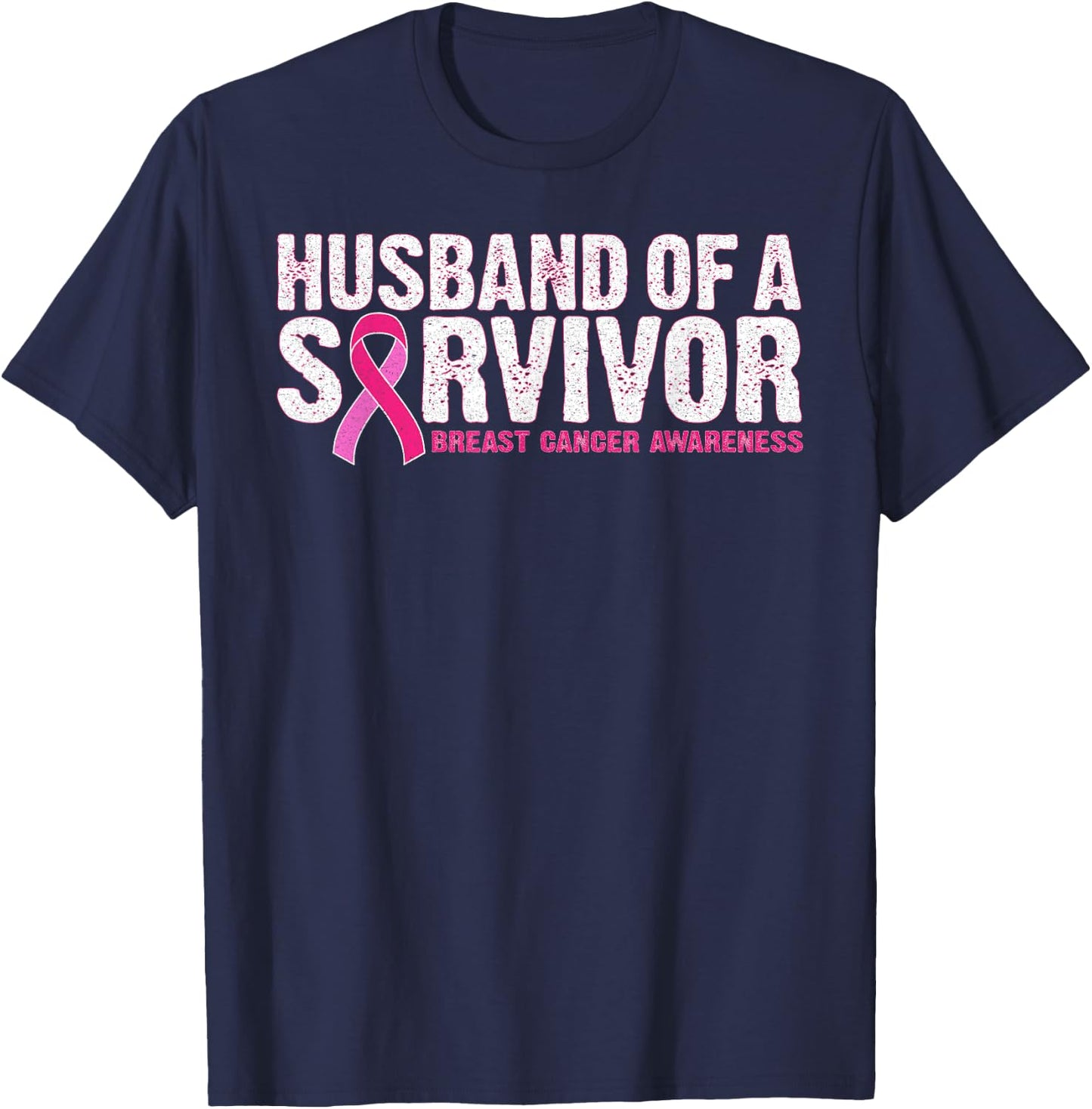 Husband Of A Survivor Wife Breast Cancer Awareness T-Shirt - T-Shirt | Navy