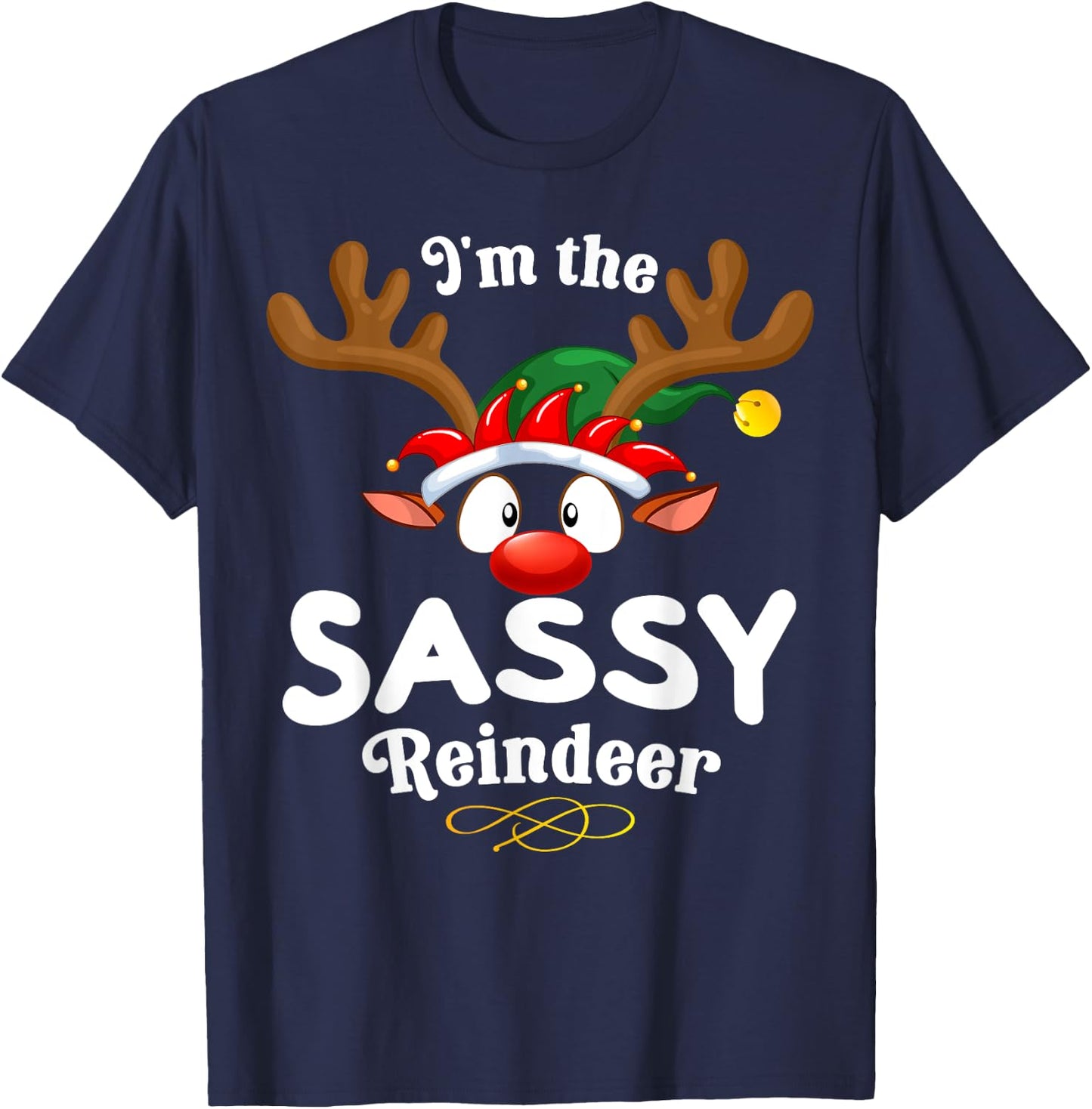 Christmas PJS Sassy XMas Reindeer Matching T-Shirt - T-Shirt | Navy
