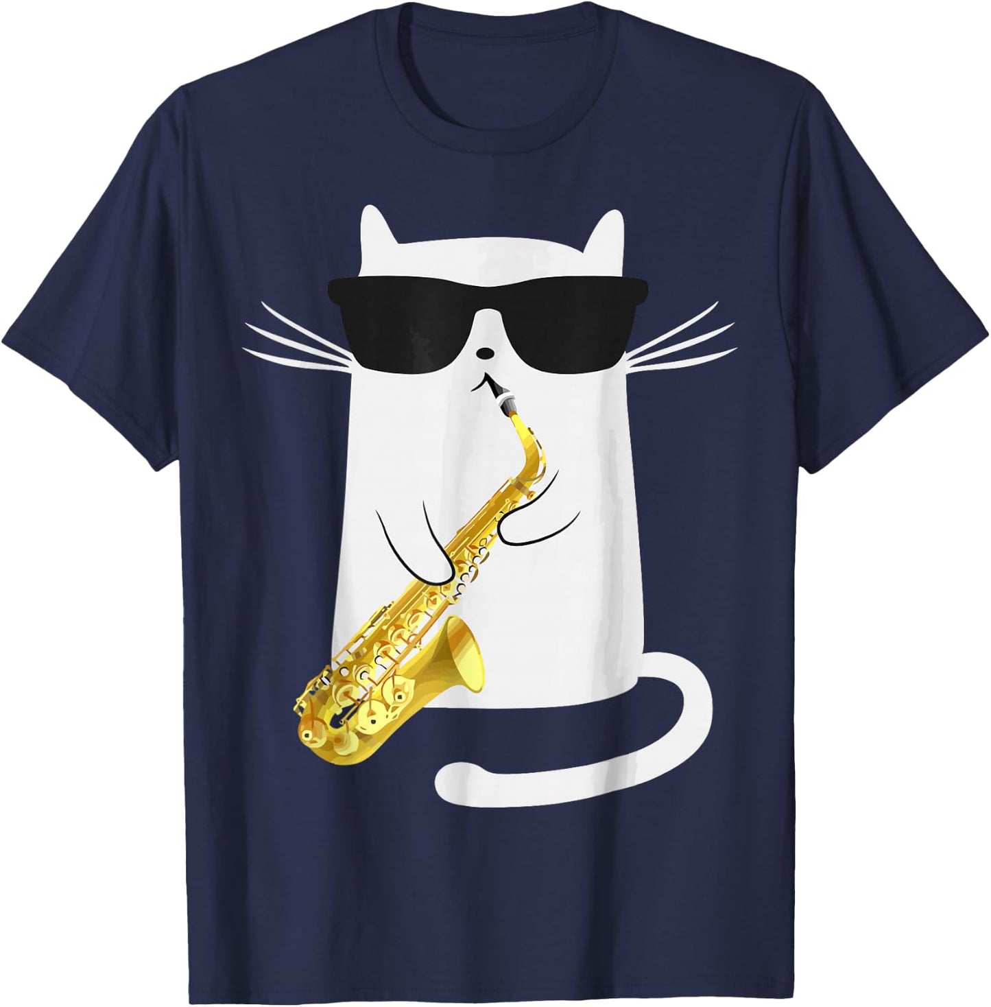 Funny Cat Playing Saxophone For Jazz Musician Saxophonist T-Shirt - T-Shirt | Navy