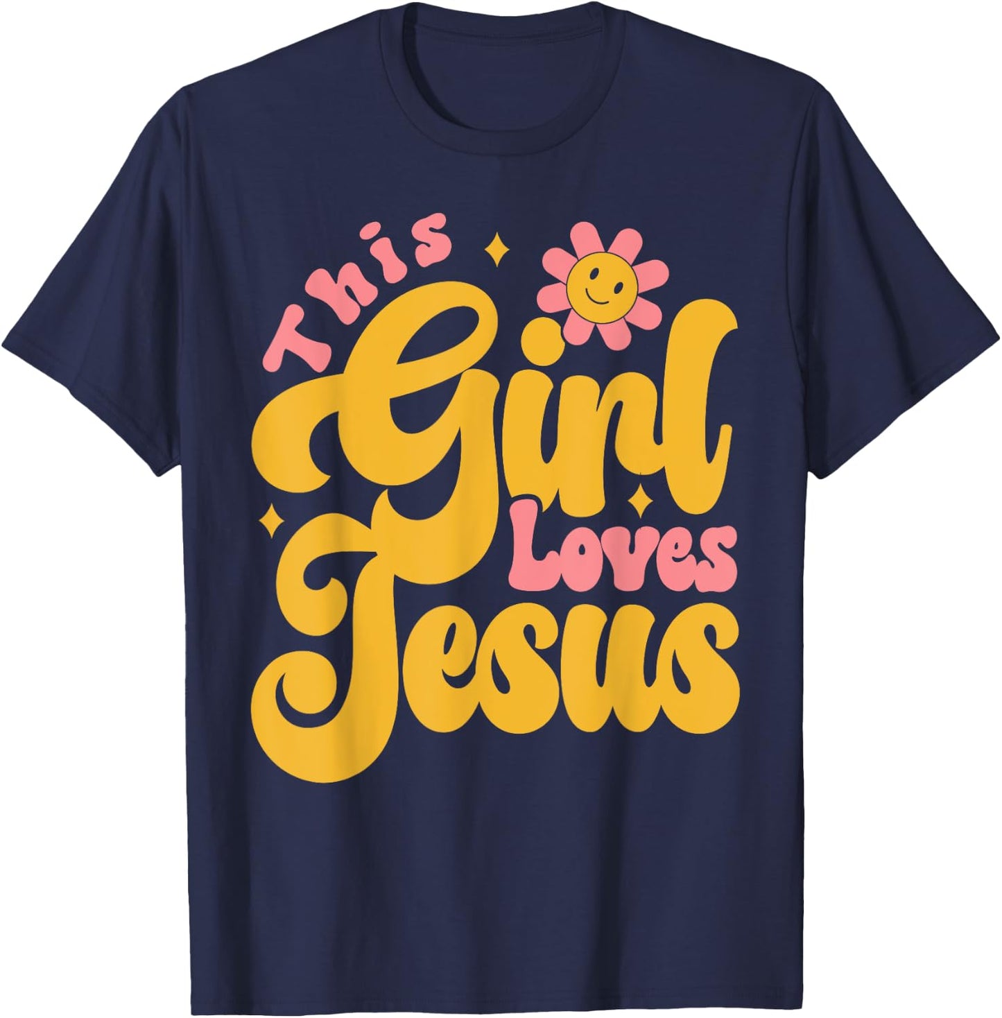 Christian Retro This Girl Loves Jesus God 70s T-Shirt - T-Shirt | Navy