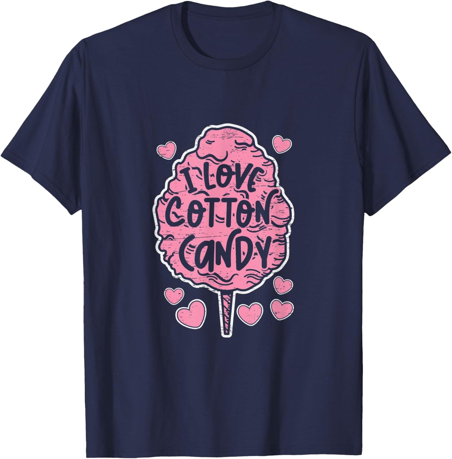 I Love Cotton Candy Stick Cone Fairy Floss T-Shirt - T-Shirt | Navy