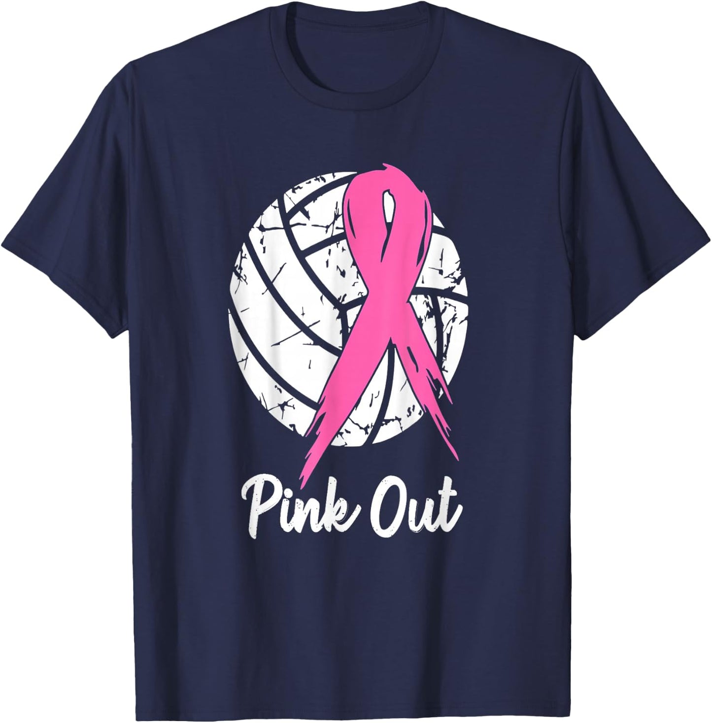 Breast Cancer Pink Out Ribbon Volleyball Awareness Costume T-Shirt - T-Shirt | Navy