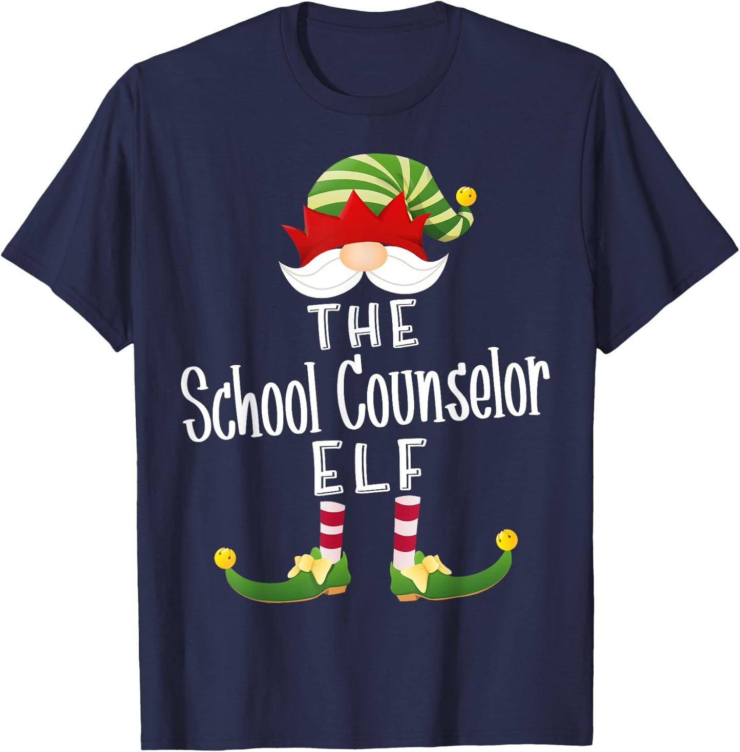 School Counselor Elf Group Christmas Funny Pajama Party T-Shirt - T-Shirt | Navy