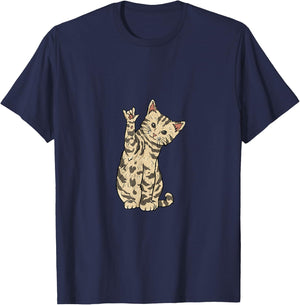 ILY Cat ASL T-Shirt - T-Shirt | Navy