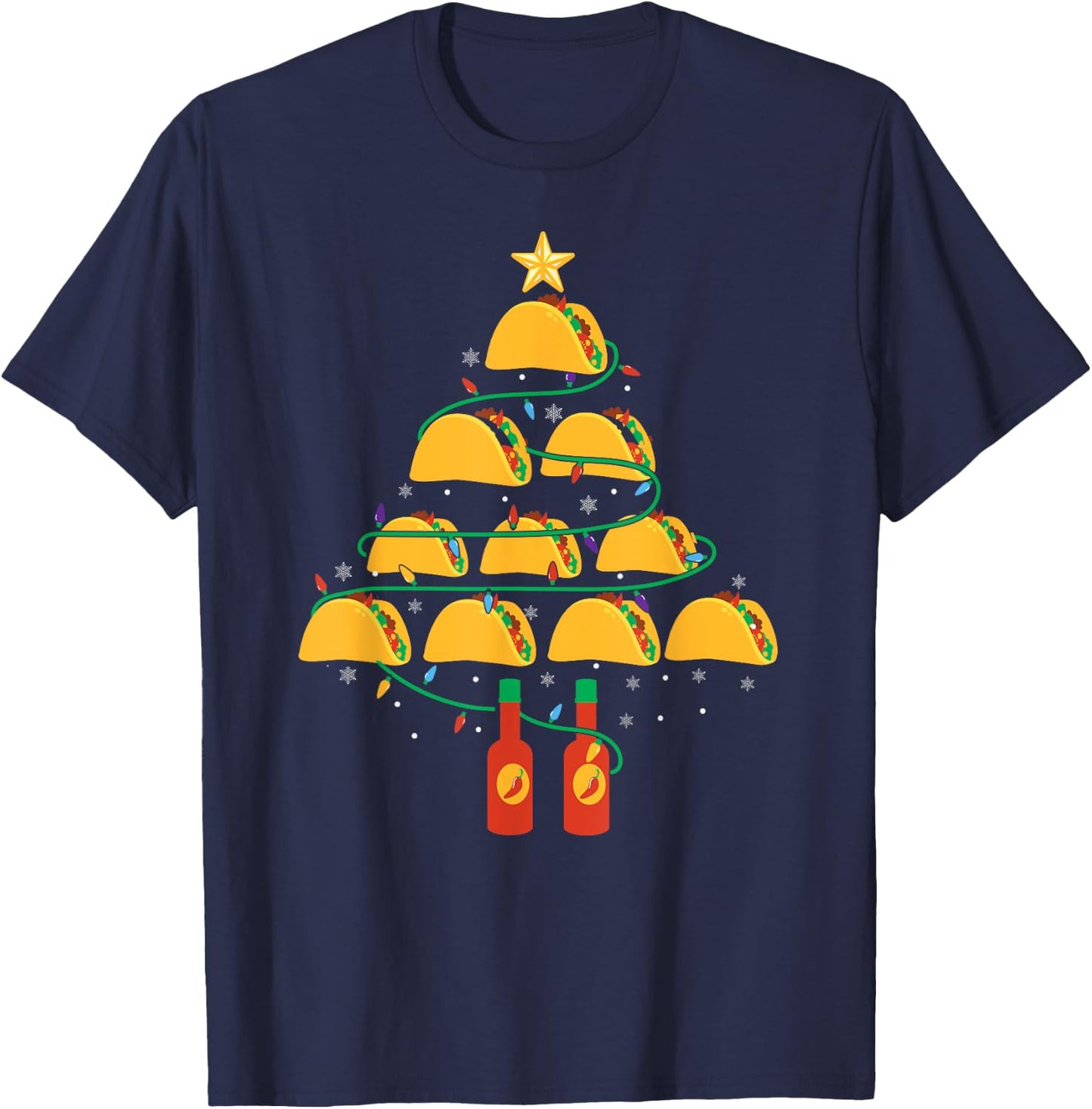 MY TACOS CHRISTMAS TREE Pajama Shirt Xmas Funny T-Shirt - T-Shirt | Navy