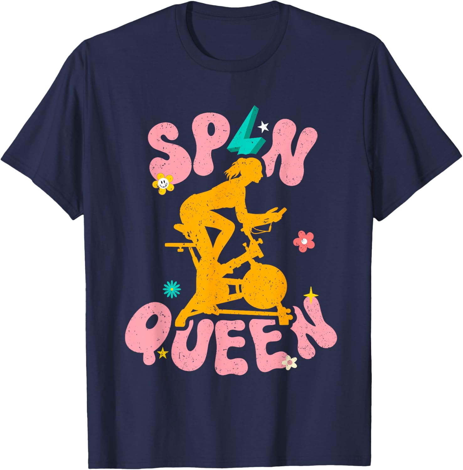Spin Class Queen Indoor Cycling Workout Stationary Spin Bike T-Shirt - T-Shirt | Navy