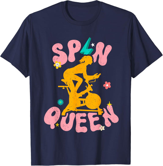 Spin Class Queen Indoor Cycling Workout Stationary Spin Bike T-Shirt - T-Shirt | Navy