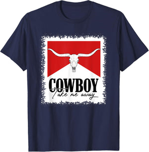 Western Country Bull Skull Bleached Cowboy Take Me Away T-Shirt - T-Shirt | Navy