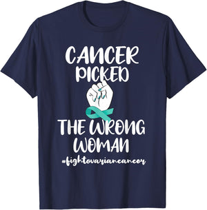 Ovarian Cancer Picked The Wrong Women Cancer Warrior T-Shirt - T-Shirt | Navy