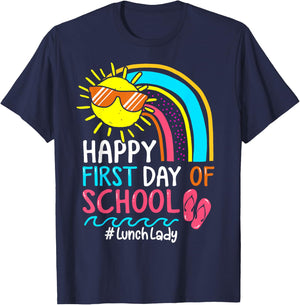 Welcome Back To School Lunch Lady Rainbow Fist day of school T-Shirt - T-Shirt | Navy
