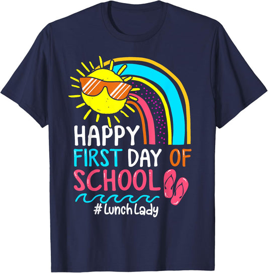 Welcome Back To School Lunch Lady Rainbow Fist day of school T-Shirt - T-Shirt | Navy