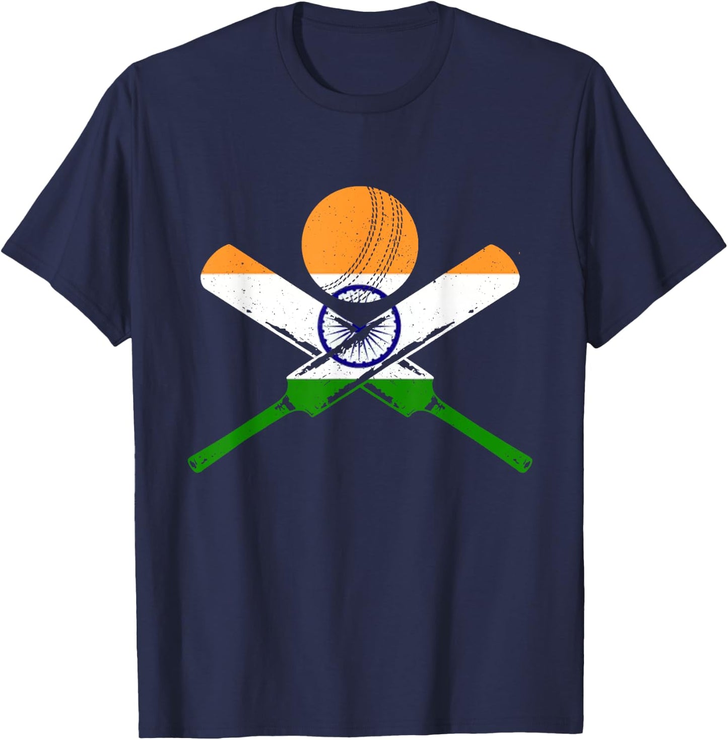 Cricket India Vintage Indian Flag Cricketer T-Shirt - T-Shirt | Navy