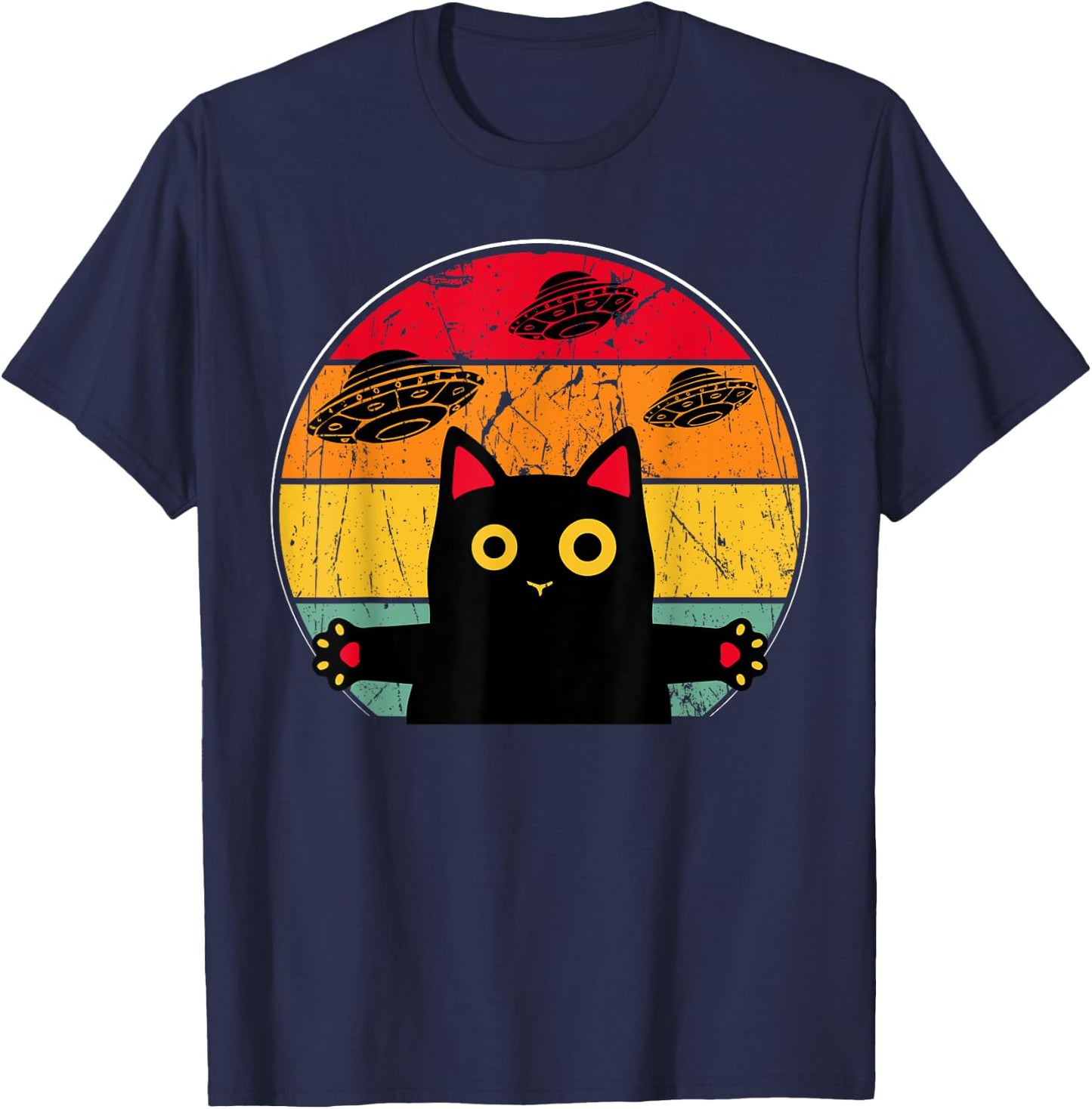Alien Cat UFO Funny Galaxy Cat Shirt Spaceship Cat Women Kids T-Shirt - T-Shirt | Navy