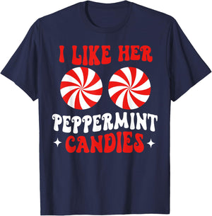 I Like Her Peppermint Candies Couples Matching Christmas T-Shirt - T-Shirt | Navy