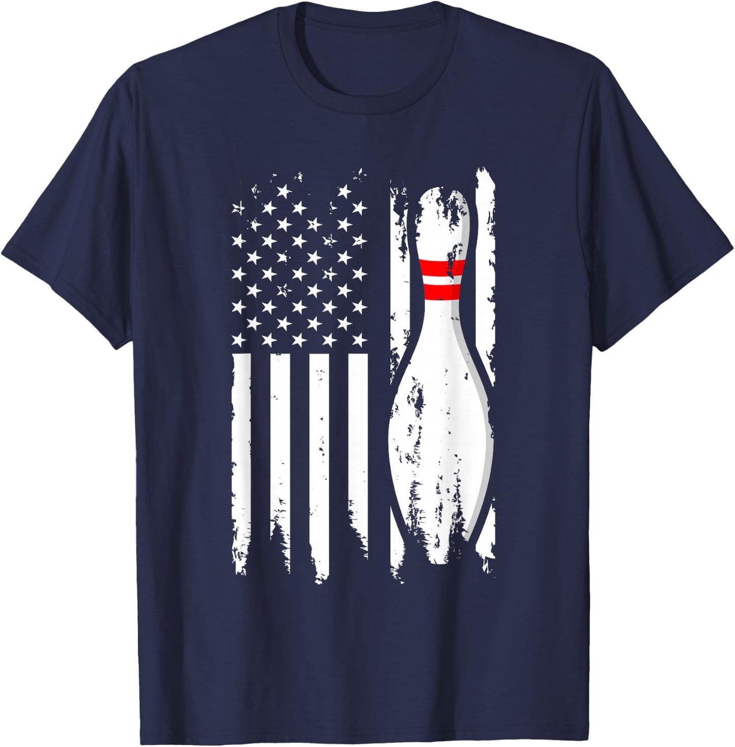 Bowling American Flag Stripes Patriot Men Women Bowler Pin T-Shirt - T-Shirt | Navy
