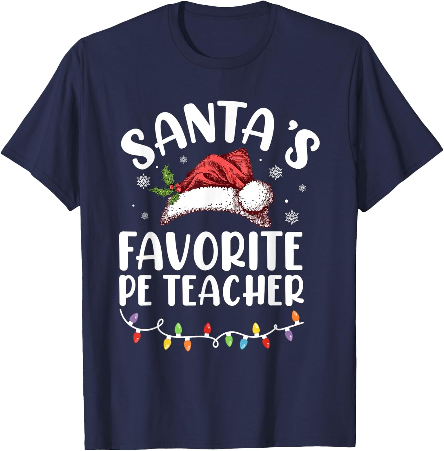 Santa's Favorite Pe Teacher Christmas, Teacher Christmas Women Kids T-Shirt - T-Shirt | Navy