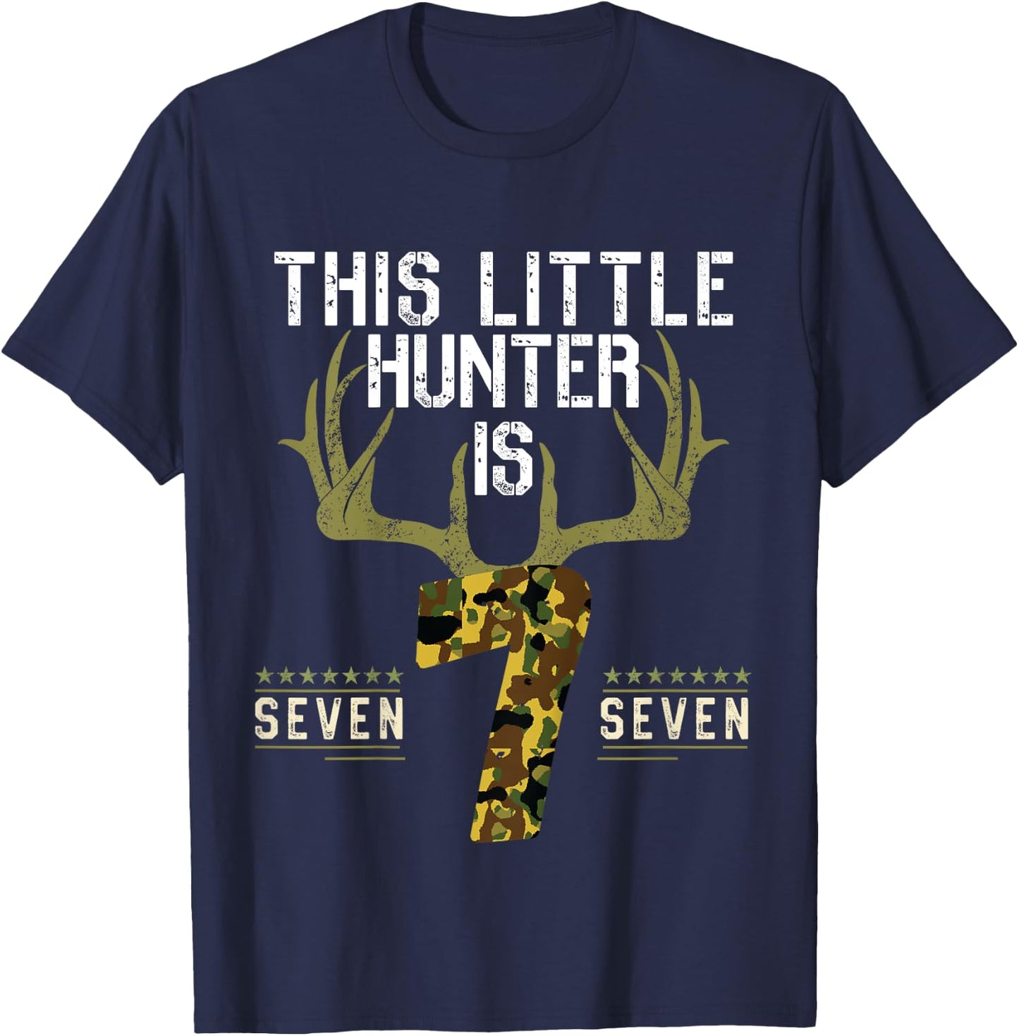 Kids 7th Birthday Funny Deer Hunter Seven Years Old Boy Hunting T-Shirt - T-Shirt | Navy