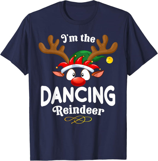 Christmas PJS Dancing XMas Reindeer Matching T-Shirt - T-Shirt | Navy