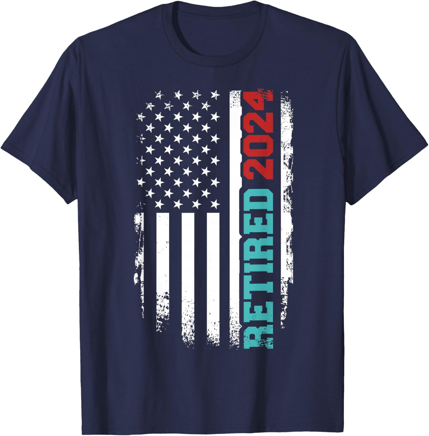 Retired 2024 us american flag for retirement and pensioner T-Shirt - T-Shirt | Navy