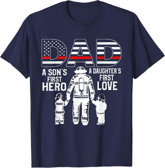 Proud Firefighter Dad Daddy Fireman Dad Father’s Day Men T-Shirt - T-Shirt | Navy